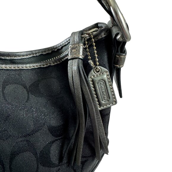 Coach Signature Logo Lurex Hobo Bag 8K37 Black Satchel Shoulder Python Handle - Picture 7 of 9